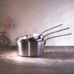 Set of 3 stainless steel saucepans with glass lids