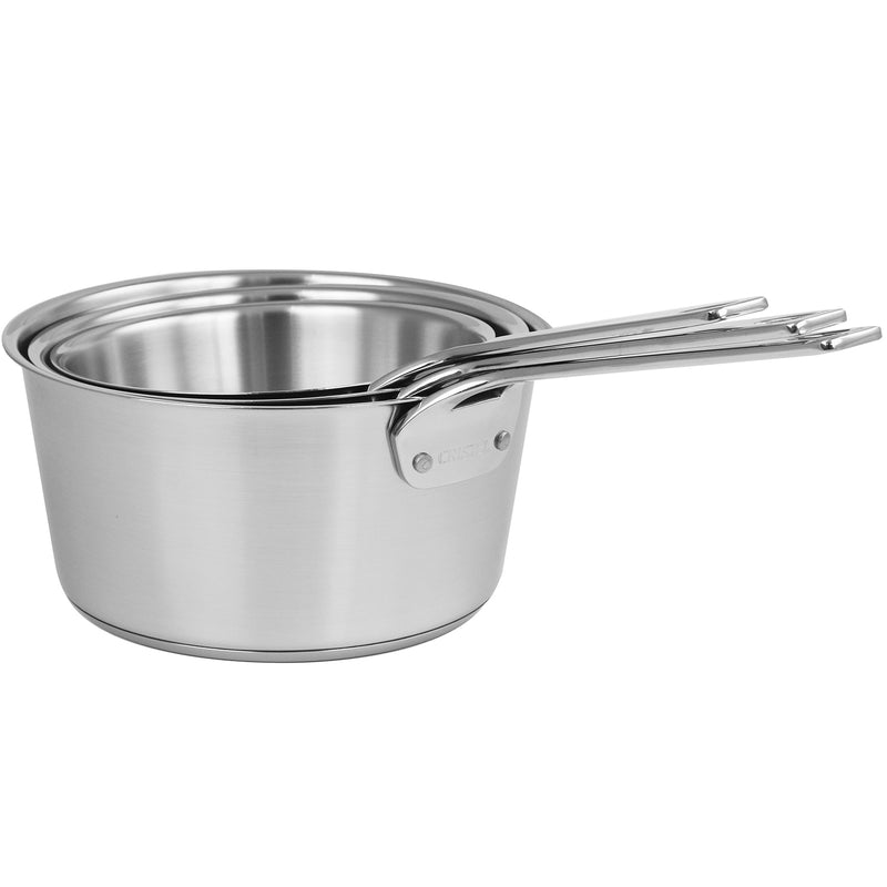 Set of 3 stainless steel saucepans with glass lids