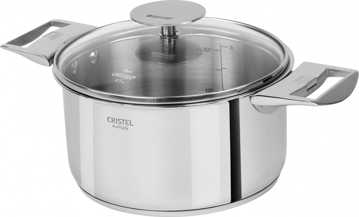 CRISTEL 3-Ply Stainless Steel Saucepan Set (16, 18 and 20cm) with  Detachable Handle